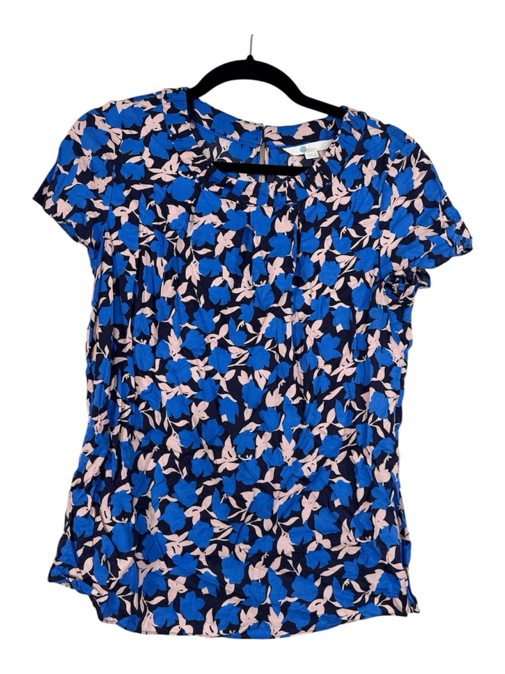 Boden Blue Cream Floral Blouse Womens 6 Casual Classic Short Sleeve Shirt Top